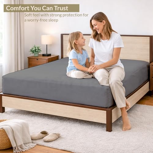Image of 100% Waterproof Mattress Protector Queen Size Bed 78x60 Inch, Non Woven Fabric Fitted Mattress Cover with Elastic, Waterproof Bed Protector, Hypoallergenic, 10 Inch Deep Pocket - Dark Grey