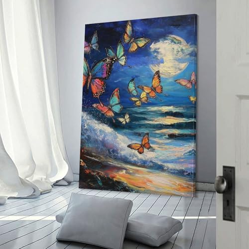 Impression sur toile avec papillon tableau moderne prete a suspendre 40x60