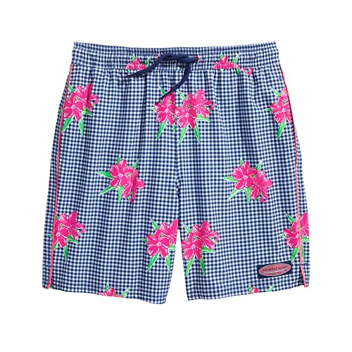 vineyard vines Boys Printed Chappy Swim Trunks, Gingahm & Oleander, Medium US