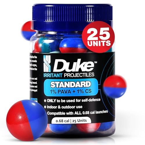 Image of Duke 68 Cal Pepper Ball Projectiles (1% PAVA + 1% CS) - Standard Irritant Projectiles, Non Lethal Pepper Gun Balls for Self Defense Weapons, Home Defense - Round, 3.2g - 3.4g