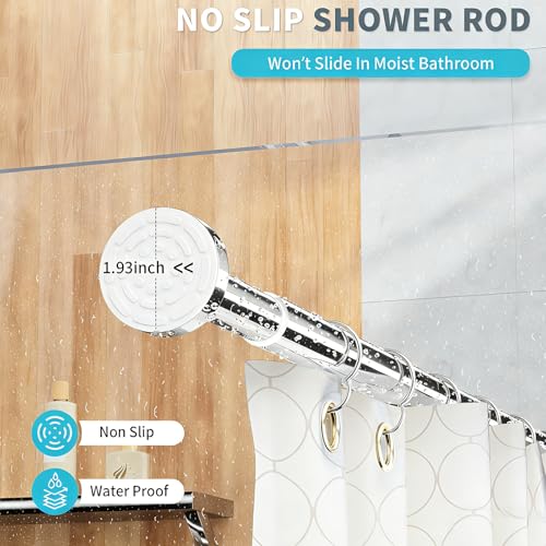Image of Shower Curtain Rod 34-66 Inches Never Rust 304 Stainless Steel Tension Curtain Rod Adjustable Shower Rod Spring Tension Non-Slip No Drilling Shower Rods for Bathroom Window