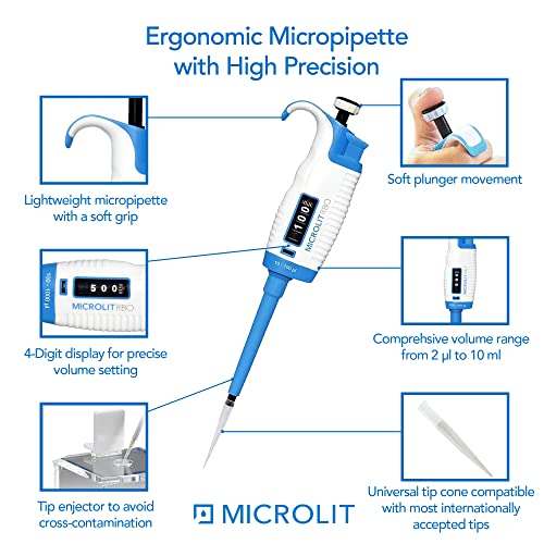 Microlit - Single-Channel Pipettes With Adjustable Volume, Accurate And Calibrated Micropipette For 10-100Ul Liquid Capacity, Compatible With 200Ul Pipette Tips #TOP2
