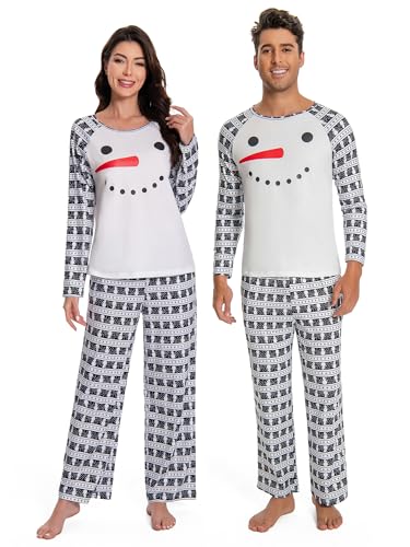 Matching Couple Christmas Pajamas Long Sleeve Tops and Pants with Pocket