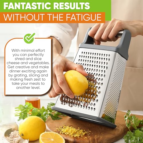 Image of Spring Chef Stainless Steel XL Cheese Grater for Kitchen, Gray