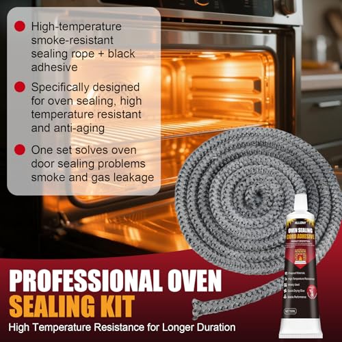 ALLONY Silicona Alta Temperatura, Masilla Refractaria, 2.5m Sello de Cuerda de Fibra de Vidrio, Cordón para Estufas, Hornos Accesorios de Chimeneas Incl, 50ML Silicona Negra para Fijación y Reparación - imagen 2