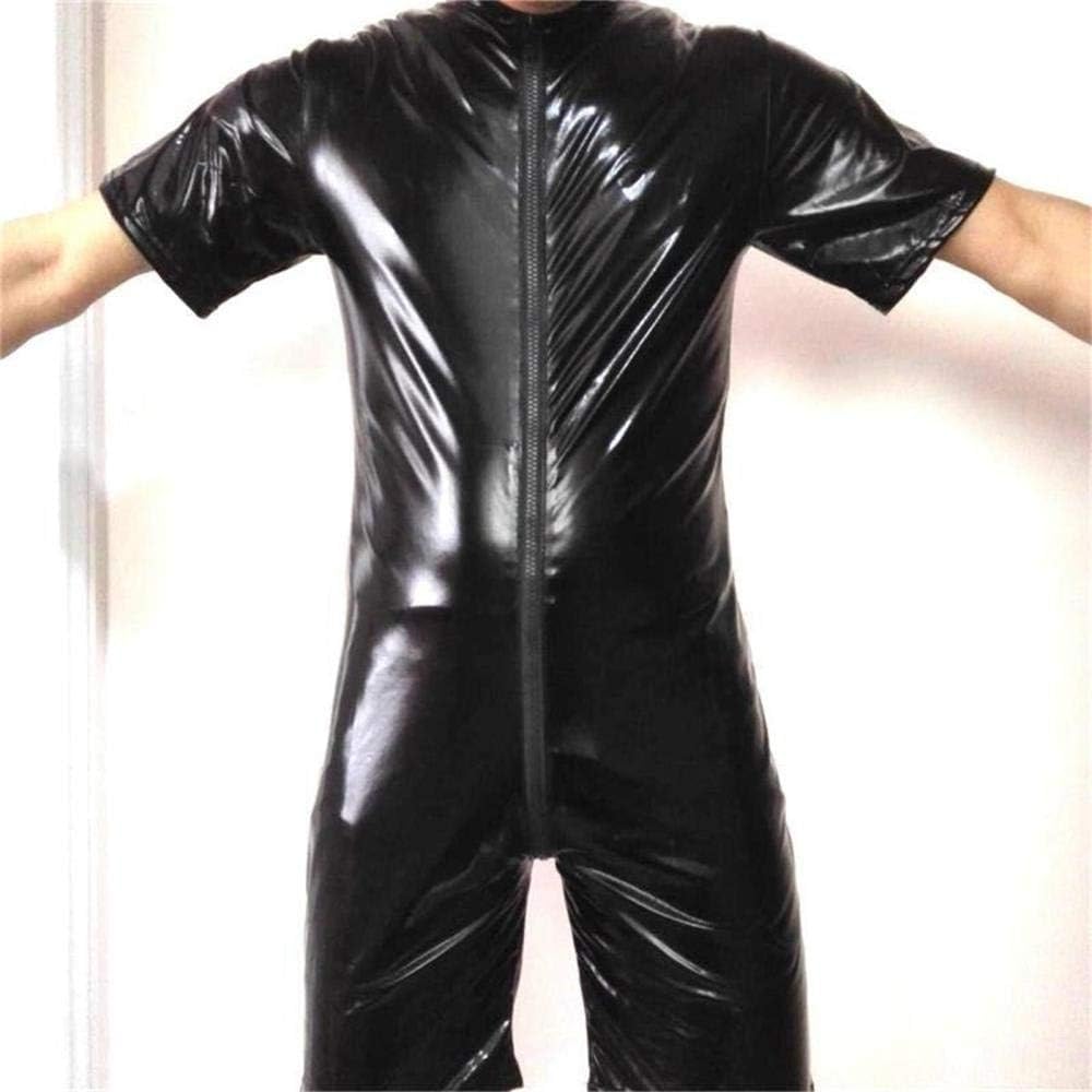 Męska lateksowa odzież Catsuit Błyszcząca lakierowana skóra Pełne ciało Mężczyźni Sexy Lateks Zip Slim Fit Kombinezon Gumowa odzież z paskiem w kroczu Erotyczny zamek błyskawiczny/A/S