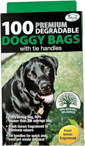 FAQRAH Bolsas de caca para perros, bolsa de basura para perros, biodegradables, asas de corbata, fragancia agradable y ecológica, 100% fuerte, suministros para mascotas, 100 unidades