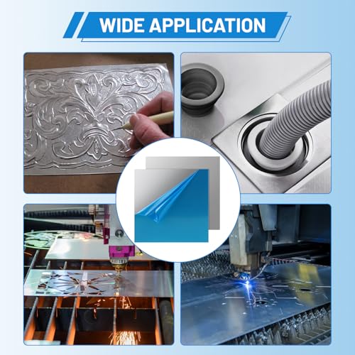 LALAGO 4 Stück 15 x 15CM 304 Edelstahlblech, 0.5mm Dicke Edelstahlplatten mit Doppelseitige Folie, Unmagnetisch Metallblech, Quadrat Metallplatte Feinblech für Reparatur, Schweißen, DIY Basteln