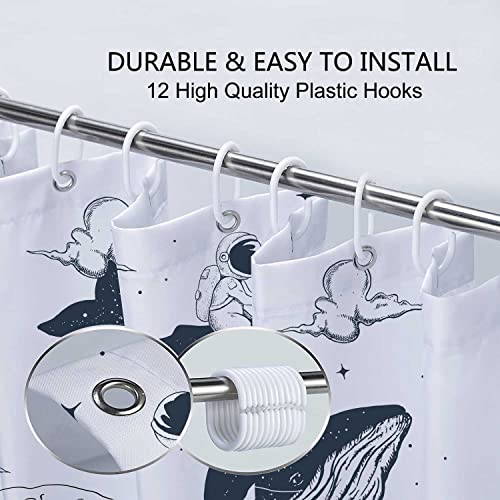 Dynh Ocean Wave Shower Curtain, Astronauts Riding Whales In Ocean Wave Bathroom Curtains, Fabric Oriental Vintage Kanagawa Japanese Wave Art Shower Bathroom Wiht 12Pcs Hooks, 69X70In Blue White #TOP5