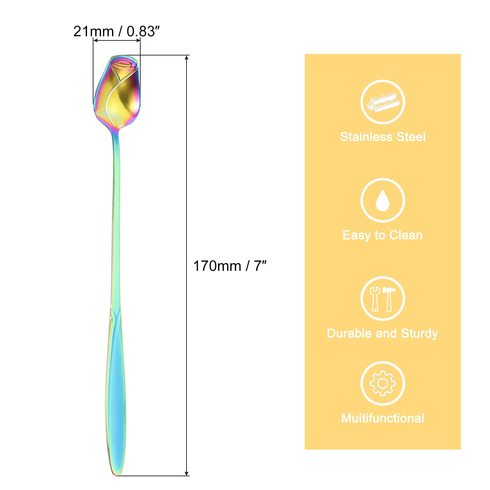uxcell 7 Inch Stainless Steel Coffee Spoons Rose Flower Shape Spoons Ice Tea Spoon Dessert Spoon for Sugar Cake Stirring Mixing Colorful - Image 2