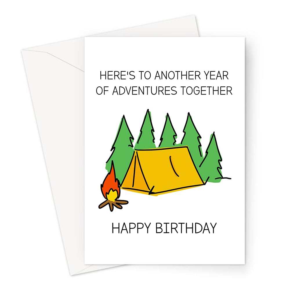 Funny Birthday Cards | Quirky Illustrated Pun Birthday Cards For Friends and Family (Here's To Another Year Of Adventures Together Happy Birthday Card)