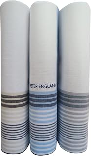 Peter England Men's Cotton Color Border Handkerchief (Pack of 3) White, Blue, Grey & Beige Price In India