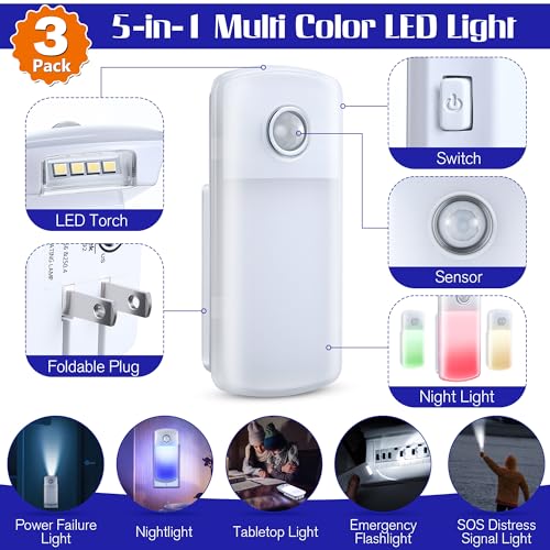 Image of Enhon Emergency Power Failure 5-in-1 Multi Color LED Night Lights, 3 Pack