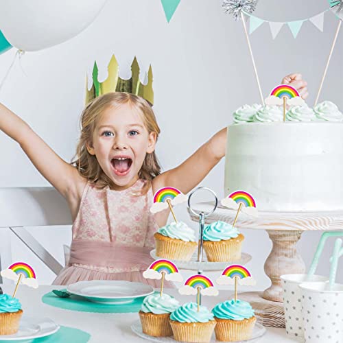 24 Pieces Rainbow Cupcake Toppers Rainbow Theme Birthday Party Cake Topper Rainbow Dessert Decoration Colorful Baking Cake Decorations Baby Shower Supplies Rainbow Cupcake Picks For Girls & Boys #TOP3