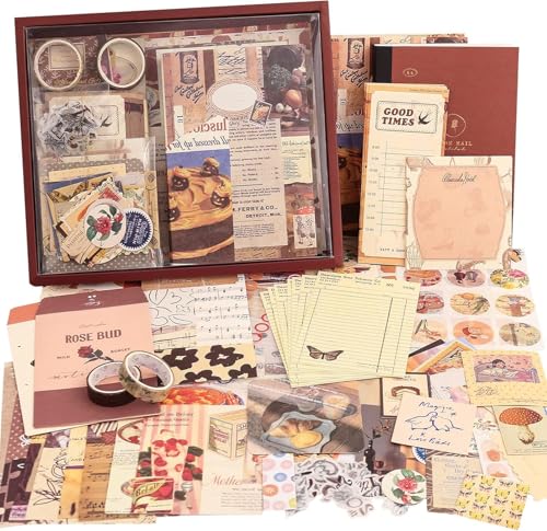 Image of GDNK Scrape Book Kit Scrapbooking Kit Vintage Journal Scrapbook Pack DIY Paper Stickers, Craft Kits Notebook, Collage Album Aesthetic Sticker Journaling Scrapbook Photo Album (Brown)