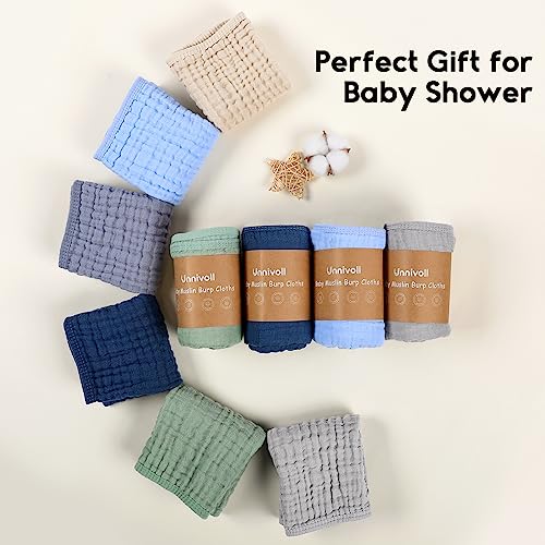 Unnivoll Muslin Burp Cloths for Baby 100% Cotton Burping Cloths for Boys Girls Large 20''X10'' Extra Soft and Absorbent 12 Pack - Multicolor - Thumbnail 7