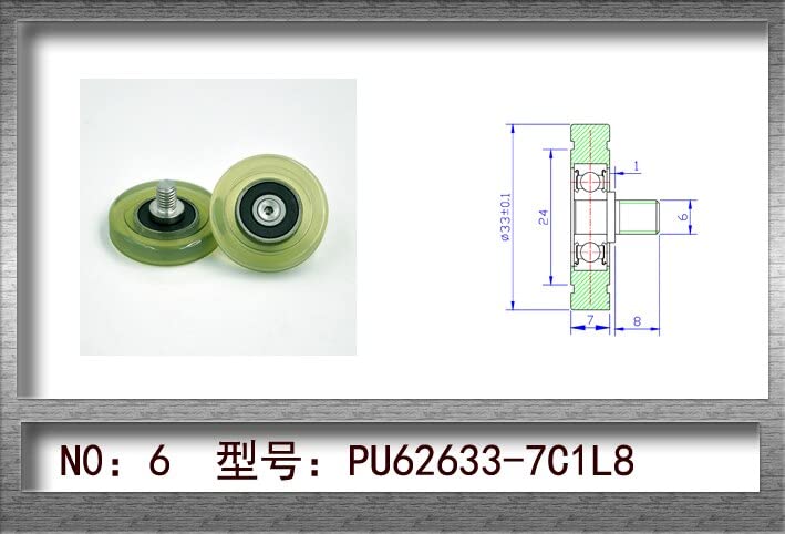 Lot de 10 poulies coulissantes en polyuréthane 626, diamètre du rouleau 33 mm, épaisseur 7 mm, vis M6 x 8