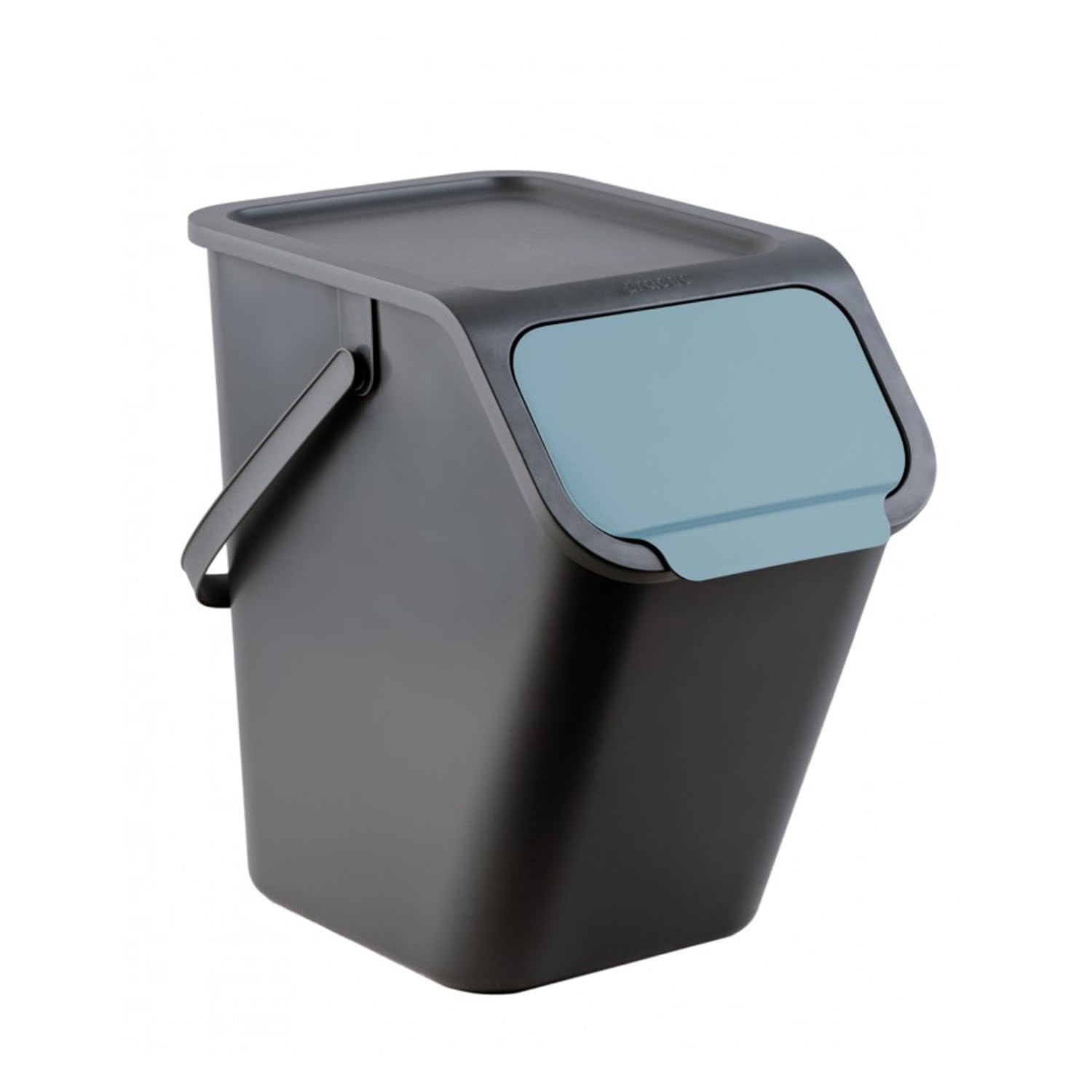 Practic Bini juego de 3 cubos de 25 l para la clasificación de residuos | cubos modulares negros con sistema de encaje a presión, tapa negra y tapa abatible de colores (azul, verde, amarillo) + 5 filt