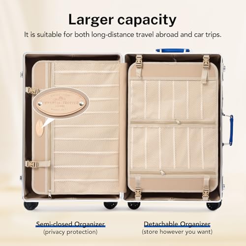 Image of Vintage PU Leather Luggage Set, Retro Trunk Suitcase with Wide Aluminum Frame, TSA Key Locks and Smooth 360 Spinner Wheels (Coastal Blue Trim, 12''+20''+26'')