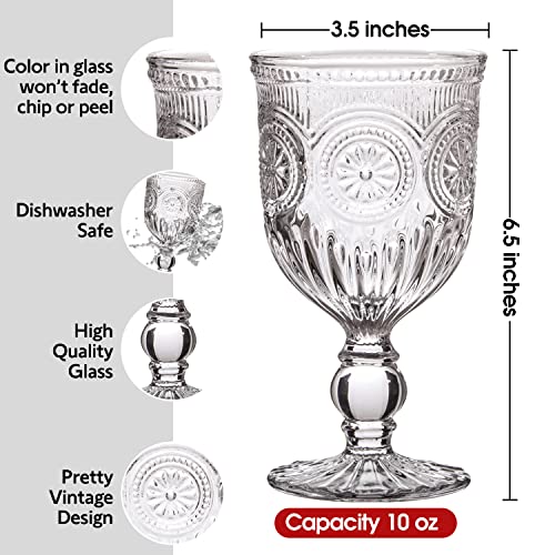 Yungala Vintage Wine Glasses Set Of 6 - Glass Goblets - Water Goblets Or Wine Or Cocktails - Fancy Wine Glasses, Cute Wine Glasses With Sunflower Embossed Design #TOP3