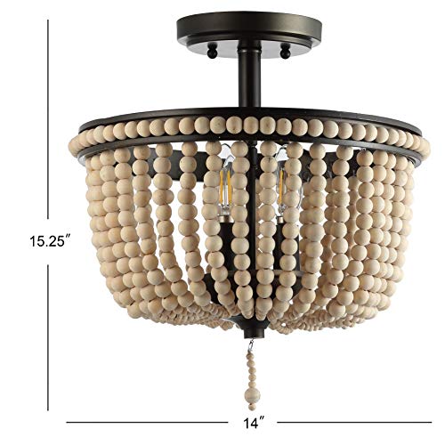 Jonathan Y Jyl9020A Allie 14" 3-Light Bohemian Farmhouse Wood Bead/Iron Led Flush Mount Transitional Rustic Kitchen Hallway Bathroom Bedroom Entryway Foyer, Black/Light Taupe #TOP5