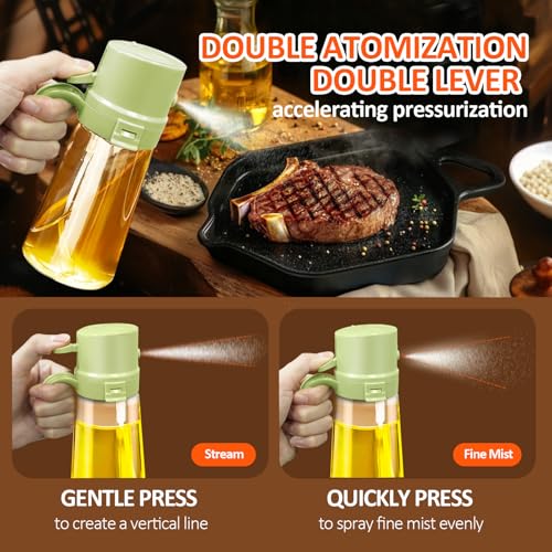 YARRAMATE 16oz/470ml Easy Refillable Oil Sprayer for Cooking, 2 in 1 Oil Dispenser for Kitchen and Oil Sprayer Bottle, Food-Grade Glass Oil Mister with Simple Open Design, Air Fryer,BBQ (Green) - Image 5