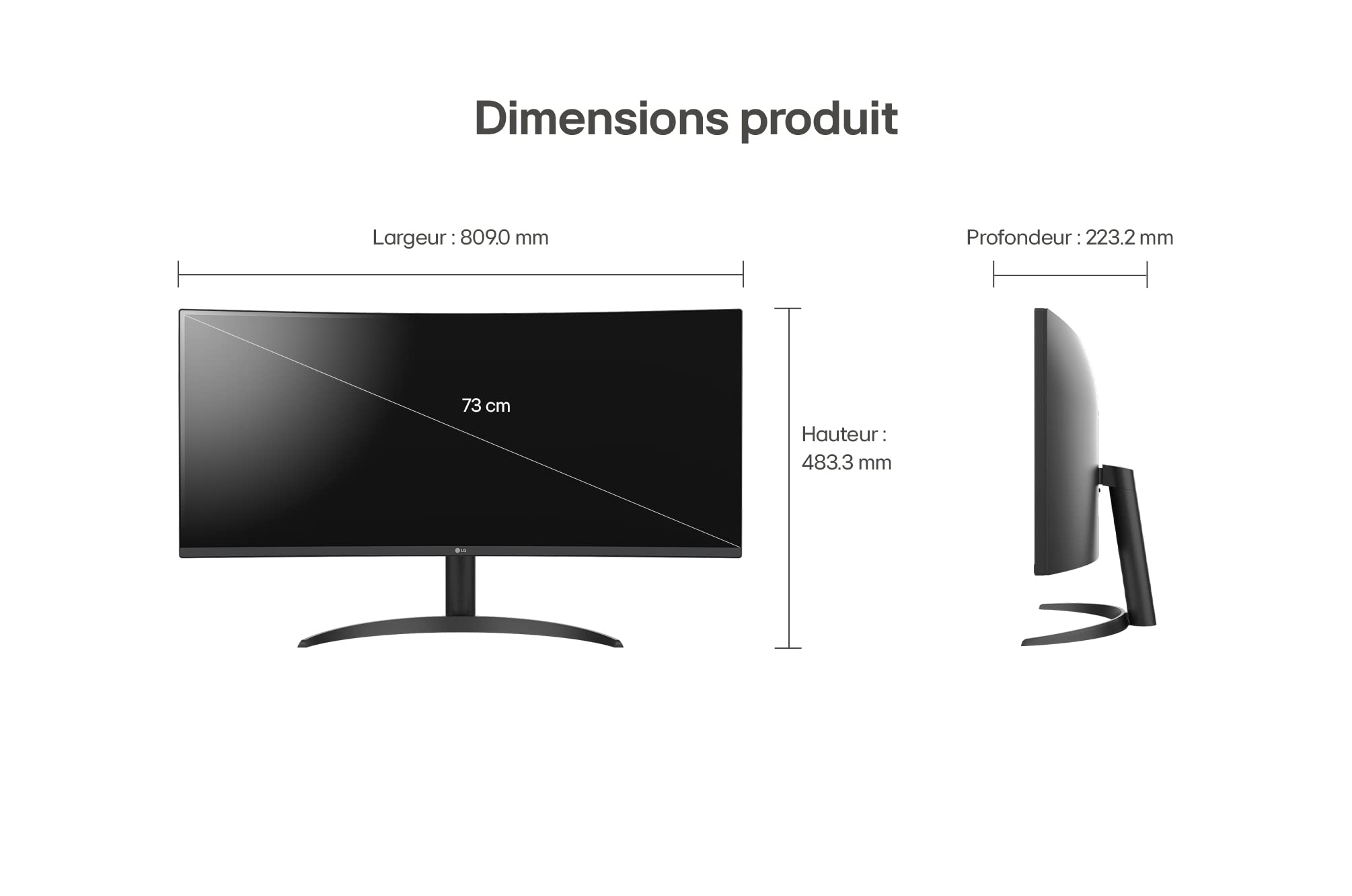 LG UltraWide™ 34WR50QC-B Ecran PC Ultra Large incurvé 34" - Dalle VA résolution UWQHD (3440x1440), 5ms GtG 100Hz, HDR 10, sRGB 99%, AMD FreeSync, PBP, inclinable, courbure 1800R