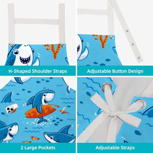 Tablier de cuisine imprimé requin poisson corail avec 4 broches pratiques lot de 2 - 4
