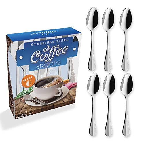 Solance - Lot de 6 cuillères à café/moka en acier inoxydable 18/0