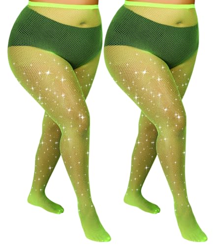 Image of Plus Size Fishnet Tights Sparkle Stockings Glitter Pantyhose High Waist Fine Mesh Stockings Value Pack of 2