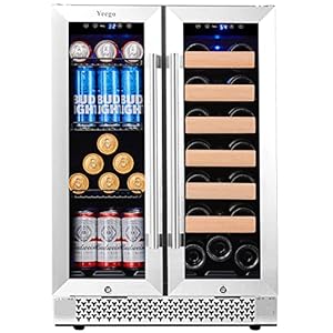 Yeego 24 Inch Wine and Beverage Refrigerator, Hold 60 Cans and 20 Bottles Dual Zone Wine Beer Fridge Cooler with French…