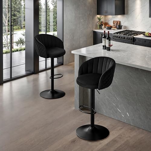 Lot de 2 Tabourets de Bar Réglables Velours Noir STOOLINK
