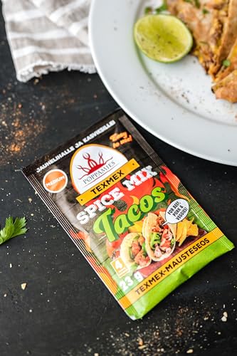 Poppamies Texmex Tacos Gewürzmischung - Vegan, Glutenfrei, Laktosefrei - Schärfegrad: Mittel - 23g