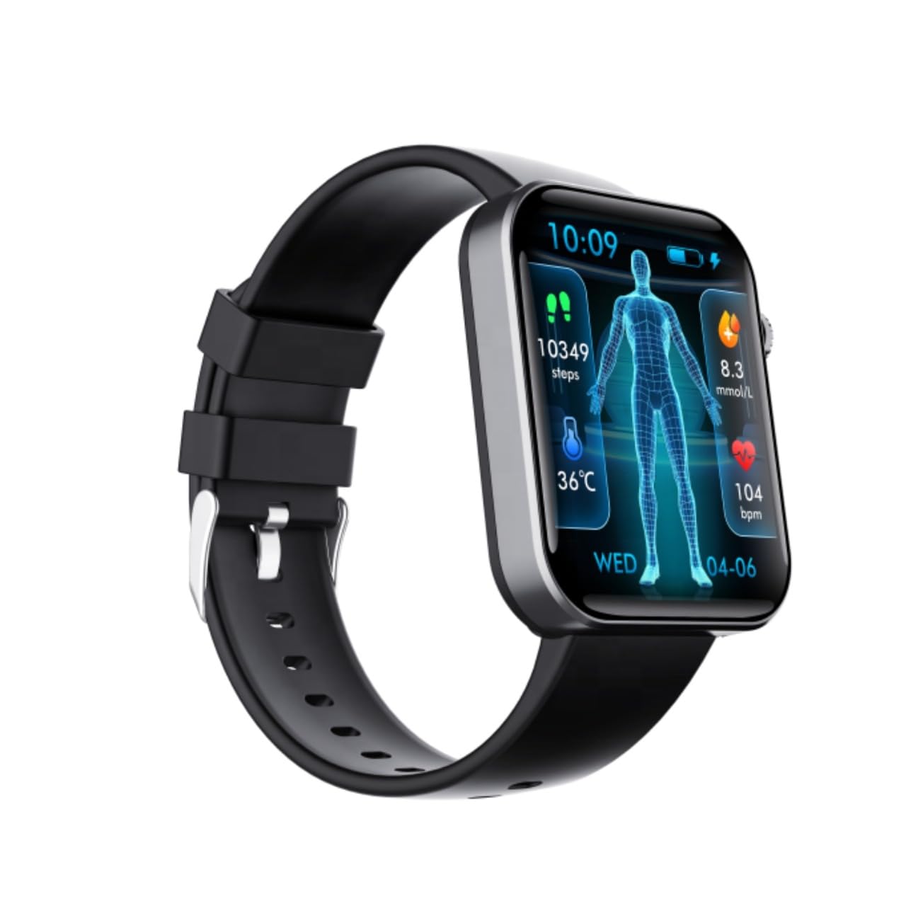 F300 Smart Health Watch with 1.7-inch Touch Display, Blood Glucose Monitor, Heart Rate Tracker, Blood Pressure Monitor, ECG, Body Temperature, Sleep Monitor, Black-picture-28
