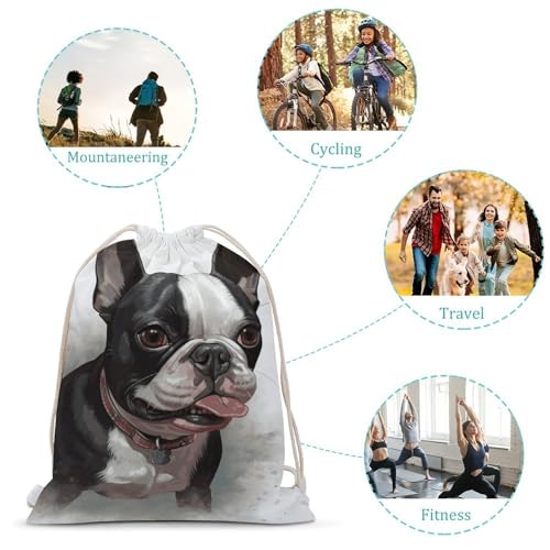 Boston Terrier Drawstring Backpack Gym Bag Lightweight Sackpack Gift for Hiking Travel Beach Shopping3