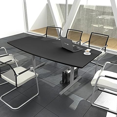 Weber Büro Easy Konferenztisch Bootsform 180x100 cm Anthrazit Besprechungstisch Tisch, Gestellfarbe:Silber Cover
