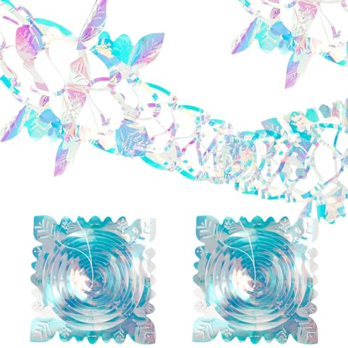 LOKIPA 2 Pack Christmas Hanging Decorations, 9Ft Foil Garland Festive Hanging Decorations for Xmas New Year Party Supplies (Iridescent)