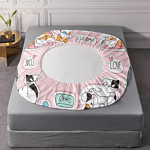 Cvhouse Cat Fitted Sheet Full Size,Cartoon Cat Bed Sheet Set For Kids Teens,Kawaii Bedding Set,1 Flat Sheet & 1 Fitted Sheet With 2 Pillow Cases - 4 Piece #TOP3