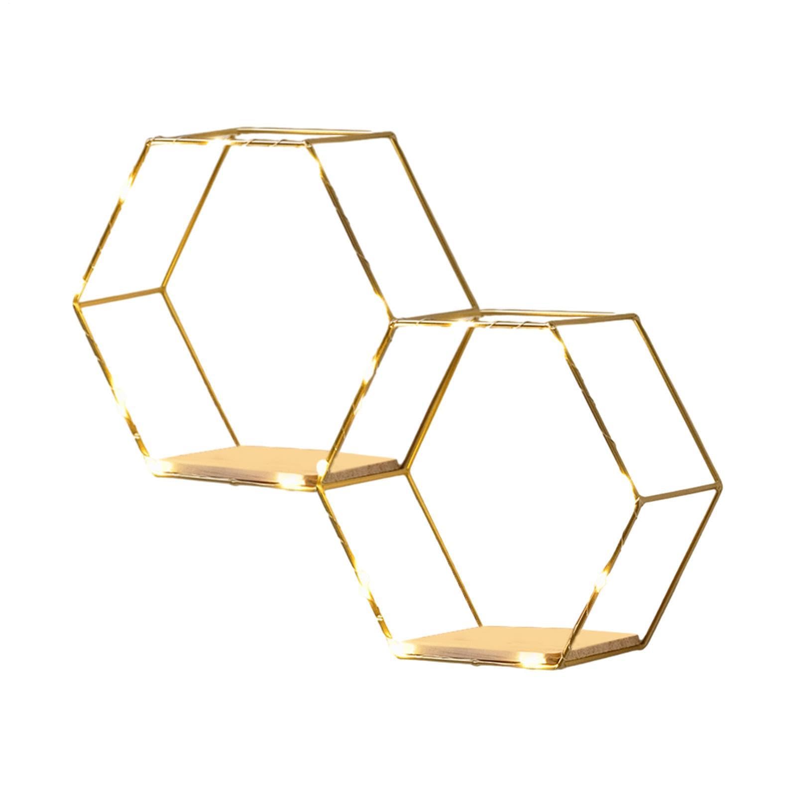 Étagères murales hexagonales en bois avec éclairage pour décoration de chambre et bureau