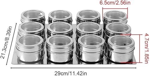 Miniatura 3 de MiOYOOW 12 tarros magnéticos para especias, recipientes de especias de acero inoxidable con parte superior transparente con base de soporte para