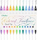Ohuhu ミリペン 12色セット 筆・極細両用 ファインラインペン ラインドローイングペン 線幅0.25㎜～1.6㎜ 水性 サインペン 製図 漫画用 イラストペン 防水
