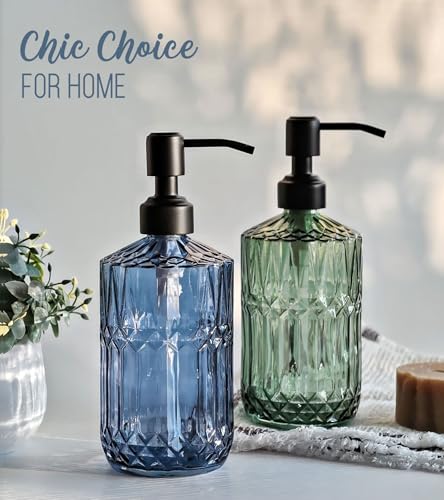 Image of JASAI 18 Oz Blue Soap Dispenser with Black Rust Proof Pump | Refillable Bathroom Soap Dispenser with Thick Glass, Kitchen Soap Dispenser for Hand Soap, Dish Soap, Lotion.(Blue)