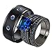 Aeici Bague Femme Fantaisie Bague Plaque Or Couple Bague 3 Zircons Cubiques Bleus et Double Couche Alliance de Noir Bleu Femme 49 & Homme 56.5