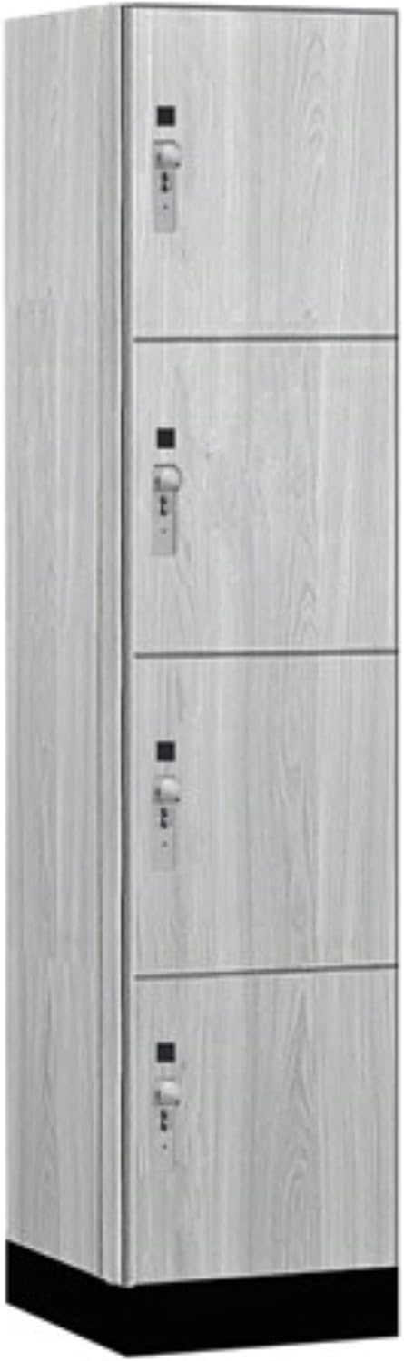 Salsbury 18" Wide Premier Wood Locker-Four Tier-1 Wide-6 Feet High-18 Deep-Silver Teak-Silver Hasps