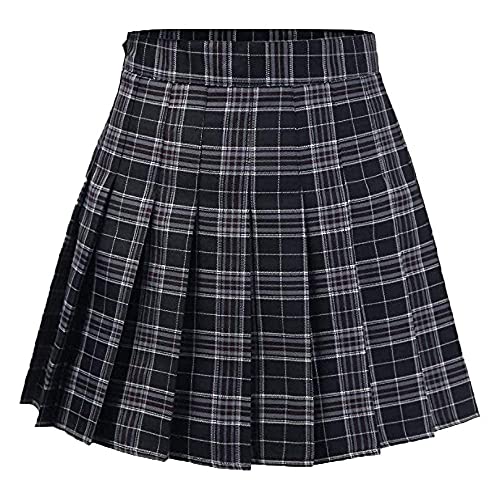 Girls Women Skirts High Waist Pleated Skirt School Uniform Mini Skirt Lined Shorts Plaid Skirt (Small, Blue Plaid)