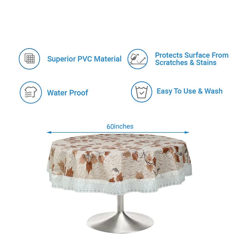 Image of Dakshya Industries Printed PVC Plastic Flowered 4 Seater Round Shape Table Cover (Size- 60 Inches Round)
