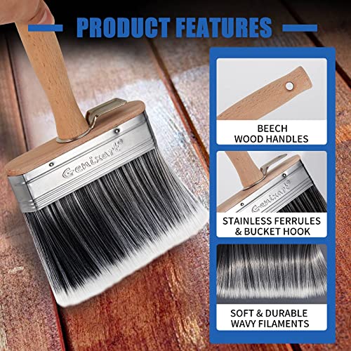 Deck Stain & Sealer Block Paint Brushes, 5 Inch Wide Masonry Paintbrush Multipurpose For Concrete, Brick, Stone, Floor, Fence, Walls, Ceilings, Wooden Base Screwed For Threaded Extension Pole #TOP3