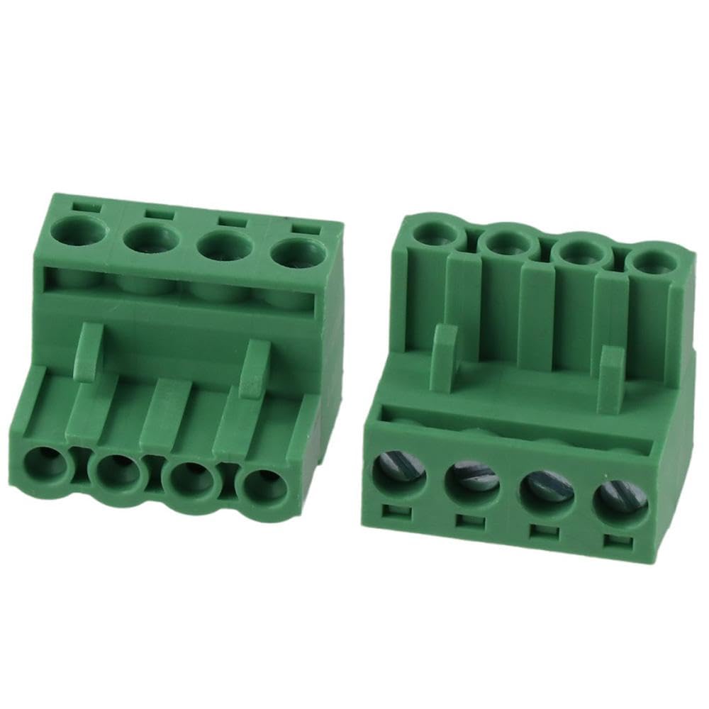 5Pcs Terminal Block, Green 4 Pole PCB Mount Terminal Connector, Male & Female 4 Pin Phoenix Type Connector for Electronics