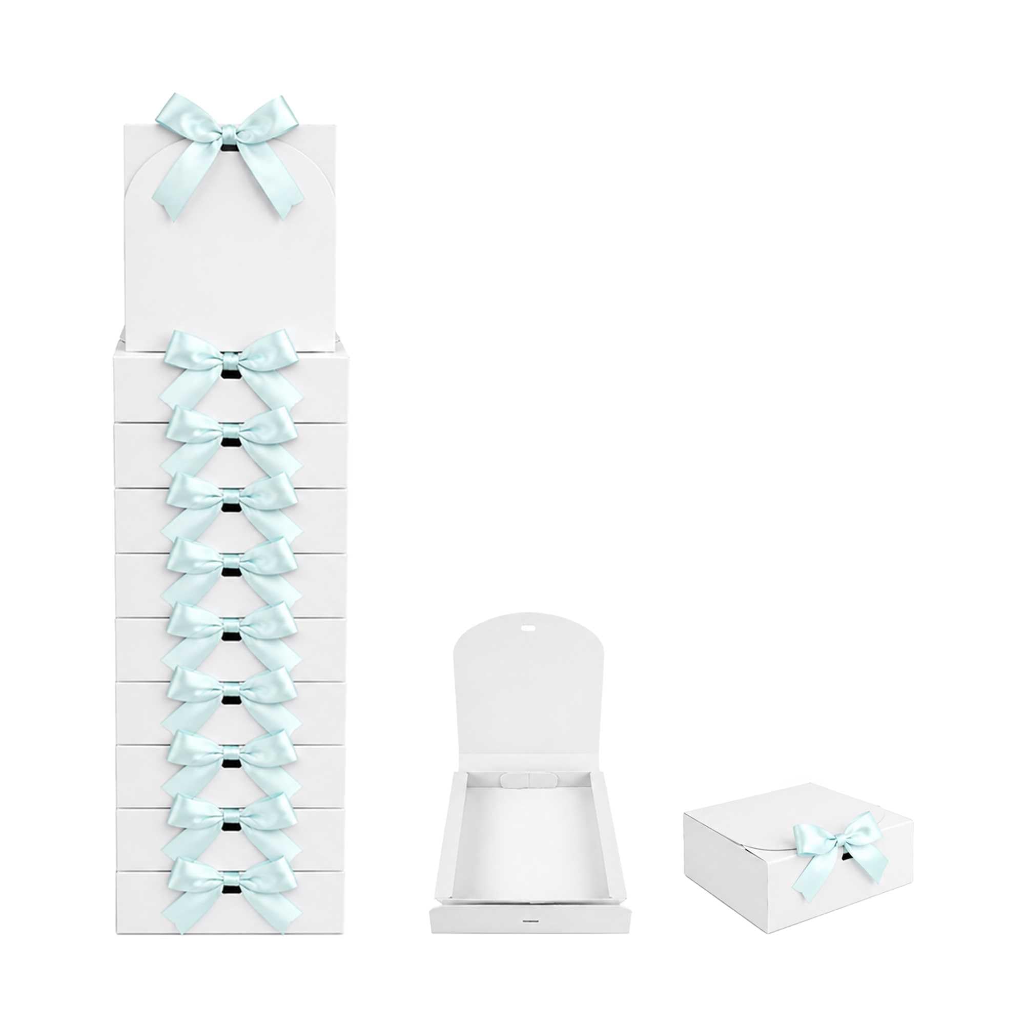 Emartbuy White Kraft Gift Box with Light Blue Ribbon – 16.5 x 16.5 x 5 cm – Fits Jewellery, Soap Bars & Small Candles – Birthdays Weddings Christmas Corporate Gifting Trade Wholesale – Pack of 12