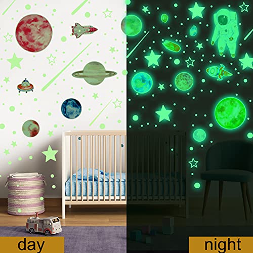 Glow In The Dark Stars For Ceiling Decor,849 Pcs Glowing Stickers For Ceiling Planets, Luminous Stars And Dots Wall Decals Kids Living Room,Rocket Astronaut Decorations For Boys Girls #TOP3